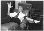Robert Heinlein giving Star Trek Vulcan salute as he donates blood - print res jpg