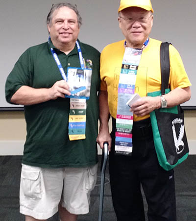 Sasquan's Tri-Cities International Film Festival coordinated Nat Saenz (left) and THS President Keith Kato (right) before the showing of the "Predestination" movie.